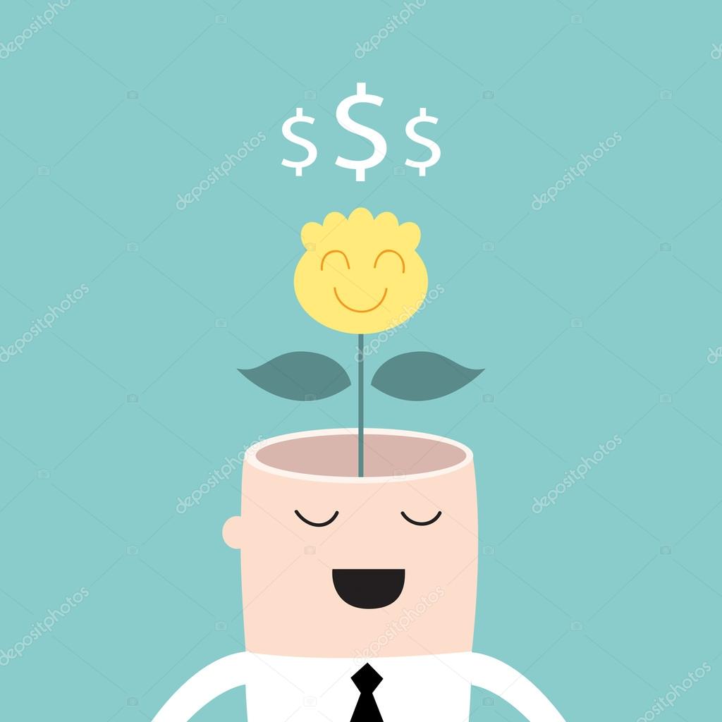 Money tree growing from businessman head Profit business success