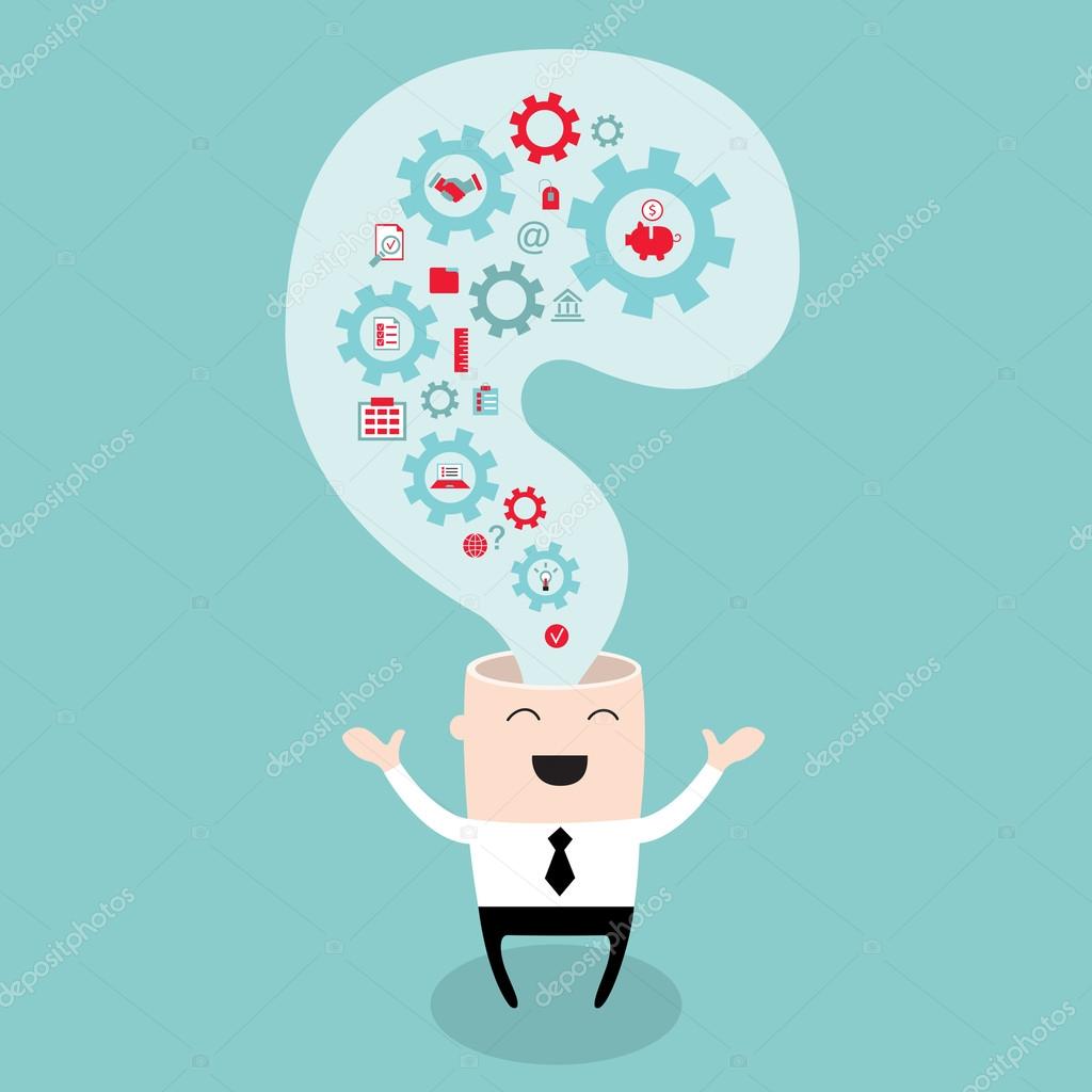 Businessman head with the gears thoughts and ideas Brain storming successful business idea concept