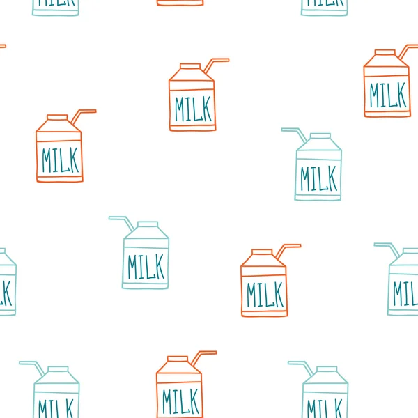 Απρόσκοπτη υπόβαθρο μοτίβο με χαρτοκιβώτιο γάλακτος χαριτωμένο σκίτσο στυλ — Διανυσματικό Αρχείο