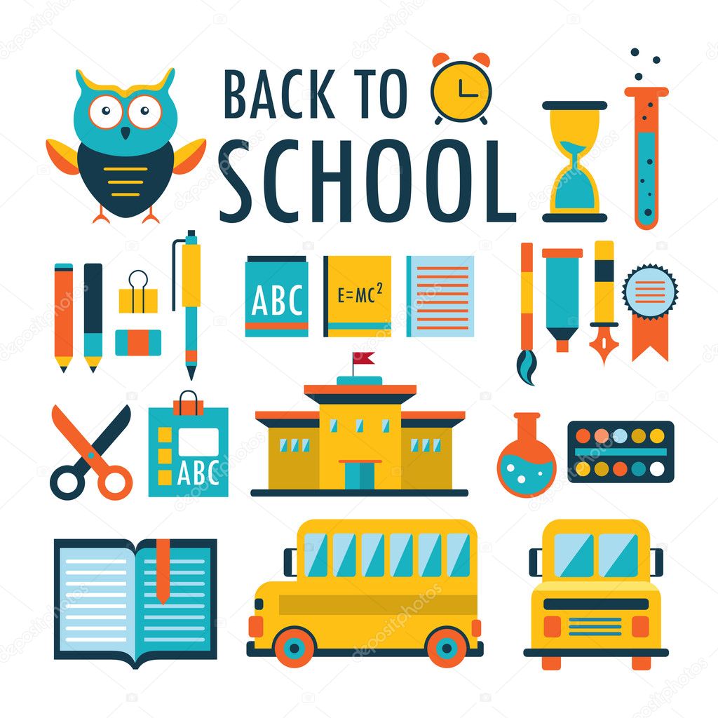 Back to school Flat design icons set isolated on white Part 2