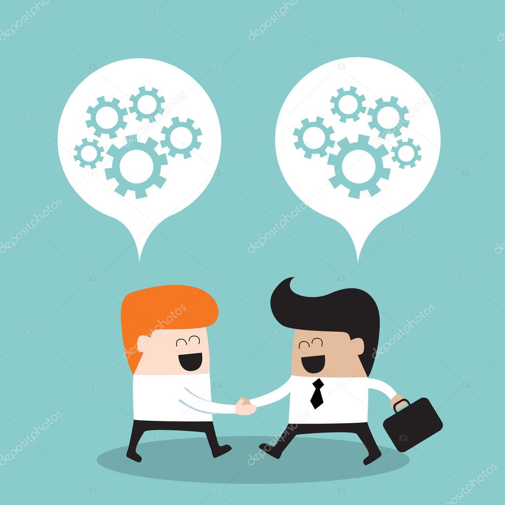 Business people shaking hands and thinking about their partnership Successful business concept