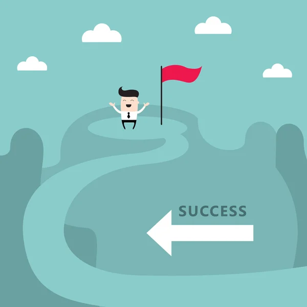 Businessman on top of the mountain Success goal achievement business concept