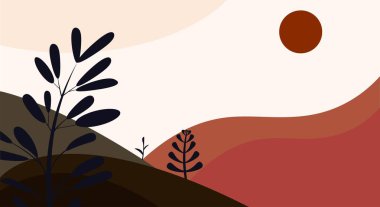 tepeler ve günbatımı vektör illüstrasyonu