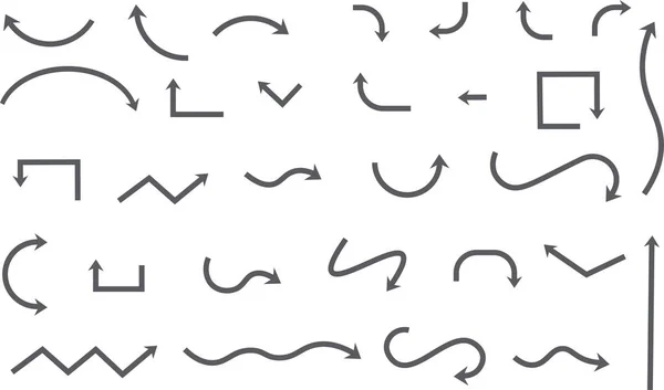箭头图标设置 各种形状的黑色游标的集合 指向下 简单的符号 不同的形状孤立在白色的背景上 矢量图像 — 图库矢量图片