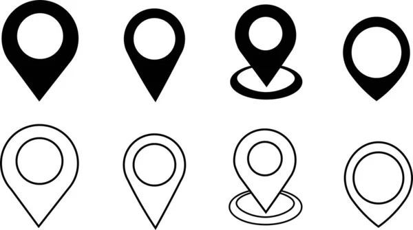 Collection Black Location Icon Point Navigator Map Set Flat Signs — Wektor stockowy