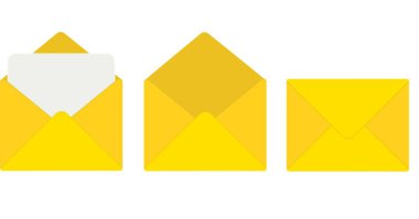 Posta zarfları seti. Gerçekçi 3 boyutlu simgeler. Kağıt harf şablonunu aç ve kapat. Vektör illüstrasyonu.