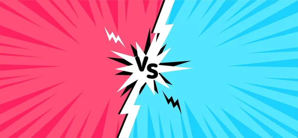 Karşı. Parlak bir arkaplanda VS harfleri. Savaş ya da rekabet kavramı. İki oyuncu arasında düello. Sınırı ve yıldırım simgesini kır. Çizgi roman tasarımı. Vektör illüstrasyonu