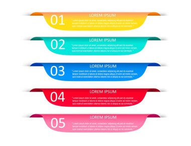 Rakamlı çok renkli pankartlar seti. Parlak, izole bilgi etiketi şablonları. Sunum için 4 adım. Vektör illüstrasyonu.