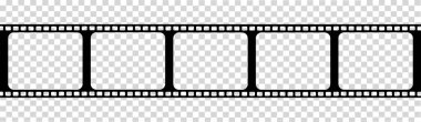 Şeffaf bir arkaplanda sinema kaseti. Film şeridi rulosu. Retro biçim. Vektör illüstrasyonu.
