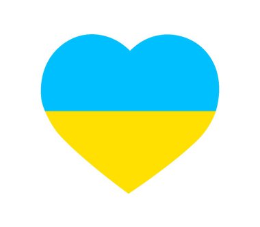 Ukrayna 'yı seviyorum. Kalp şeklinde sarı ve mavi bayrak. Vatansever ikonu. Vektör illüstrasyonu.