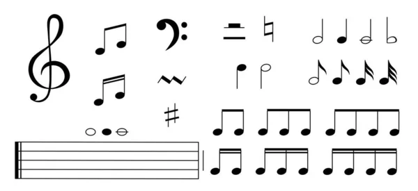  Müzik nota simgeleri. Üçlü anahtar. Notalar ayarlandı. Bir şarkı yaratmak için siyah müzik işaretleri. Vektör illüstrasyonu