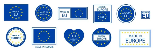 Made Set Icons Aufkleber Mit Dem Flaggen Produktherstellung Europa Vektorillustration — Stockvektor