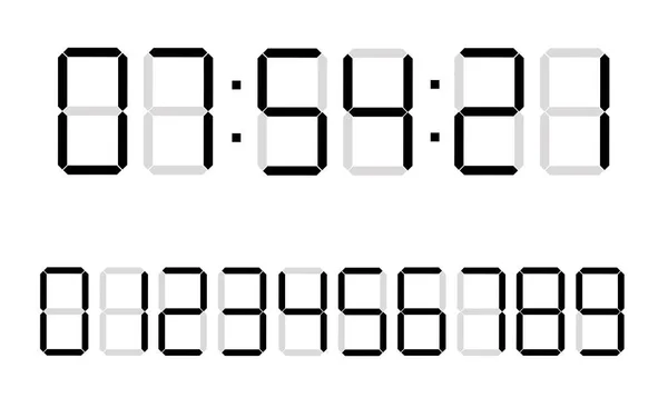 数字手表 一组用于屏幕计算器定时器 闹钟的数字 黑色复古字体 矢量说明 — 图库矢量图片
