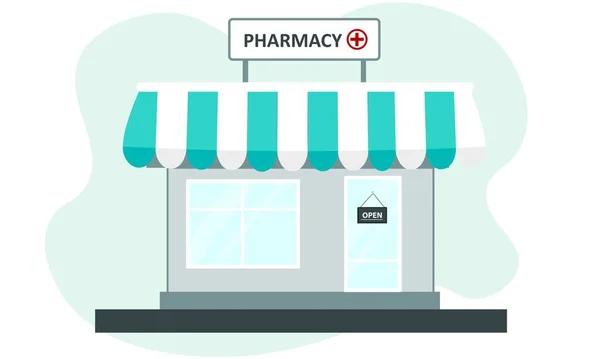 Pharmacy store. Building's facade. The concept of medicine and health care. Vector illustration