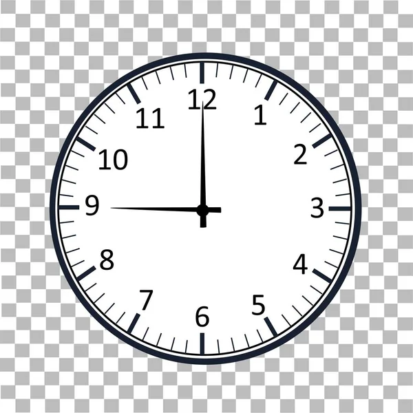 经典的墙上时钟模板 一个简单的黑色和白色的刻度盘 箭头在透明的背景上 矢量图像 — 图库矢量图片