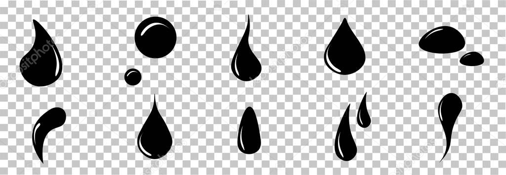 Water drop. Set of black isolated icons. Simple flat elements of various shapes. Template for logo design. Vector image