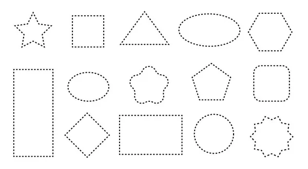 Geometrische Figuren Een Set Sjablonen Met Stippellijn Slag Coupon Wordt — Stockvector