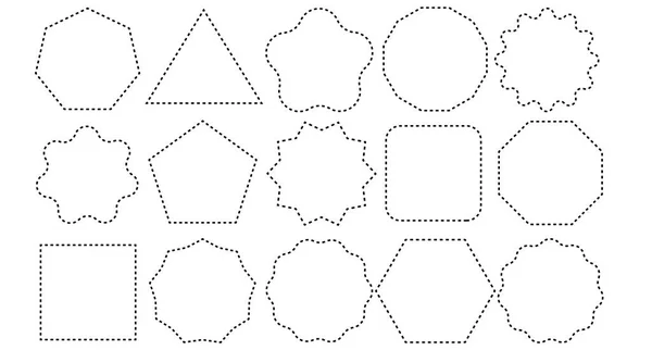 Geometrische Figuren Een Set Sjablonen Met Stippellijn Slag Coupon Wordt — Stockvector