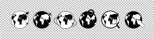 Set Internet Icons Globe Planet Earth Black Icons Transparent Background — Stockvector