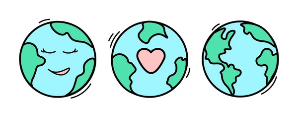 Cute Earth Planet Icon Earth Globe Smilingcartoon Style Face Concept — Stock Vector