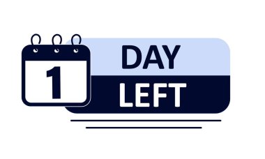 Bir gün kaldı. Geri sayım. Bir gün, bir saat ya da bir dakika kaldı. Parlak simge. Sınırlı teklif kavramı. Vektör illüstrasyonu.