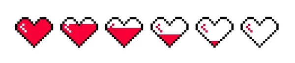 Pixel Set Hearts Computer Games Life Strip Filling Level Heart — 图库矢量图片