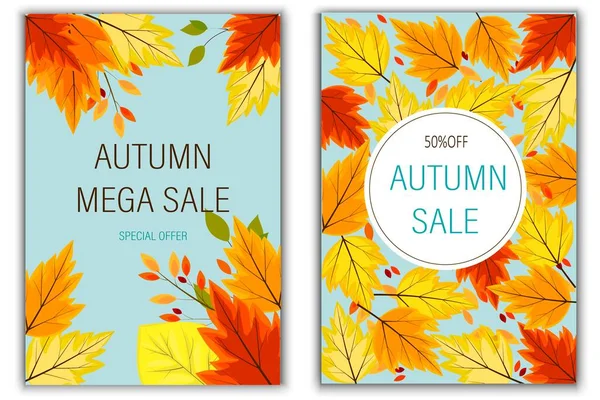 Autumn Mega Sale Limited Offer Bright Falling Leaves Banner Autumn — Vector de stock
