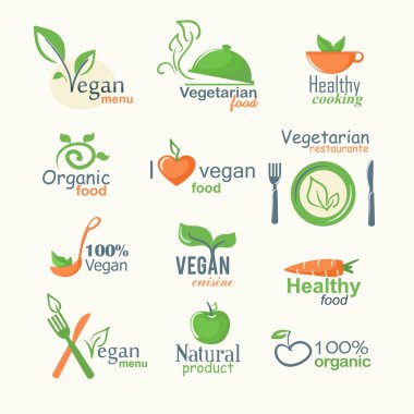 vektör ikonlar doğal organik gıda, vegan ve vegatarian işaretleri