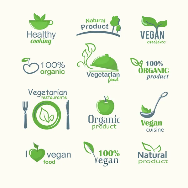 vektör ikonlar doğal organik gıda, vegan ve vegatarian işaretleri