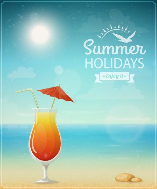 kokteyl ile plaj tipografik arka plan