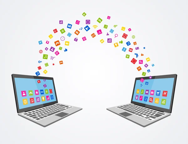 Concetto di sincronizzazione dei dati illustrazione piatta — Vettoriale Stock