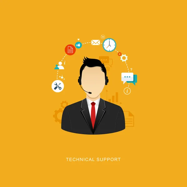 Flat design illustration with icons. Technical support assistant — Stock Vector