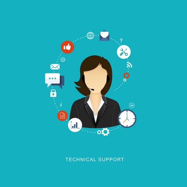 Flat design illustration with icons. Technical support assistant — Stock Vector