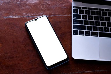 White phone screen background to put advertising text selling marketing products in the coffee shop, mock up, sales and text.