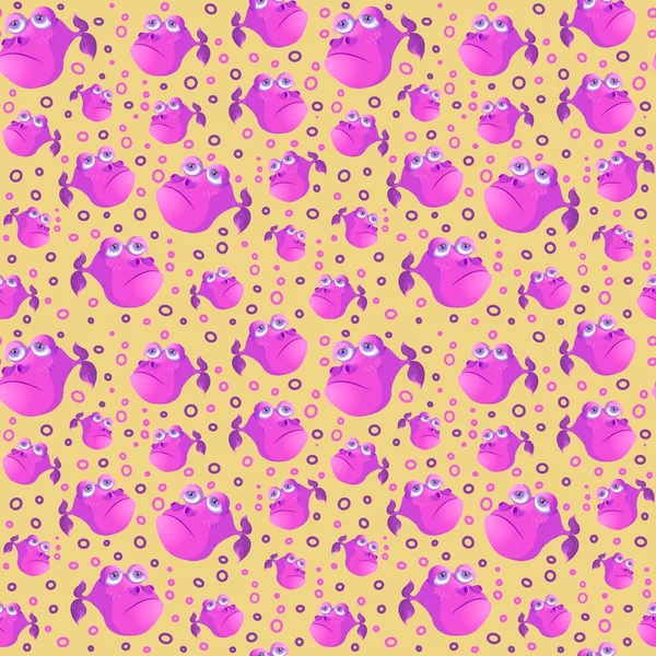 Seamless Pattern Funny Sad Pink Fish Yellow Background — Stock fotografie
