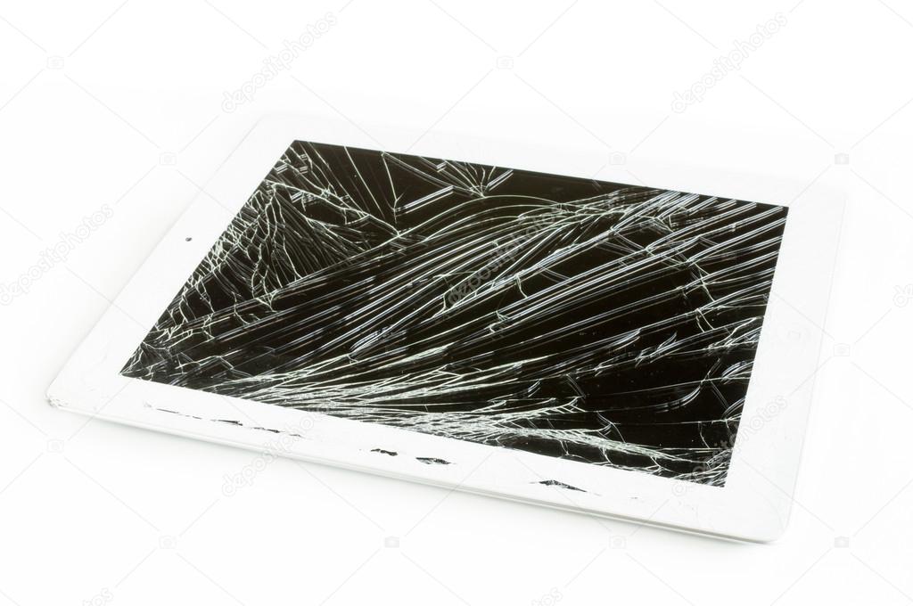 tablet computer with broken glass screen 