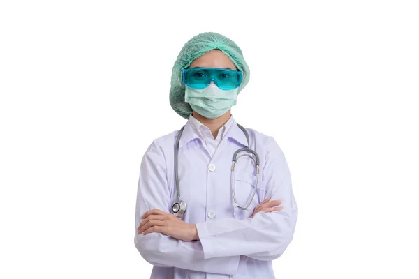 Jovem Médica Asiática Com Máscaras Faciais Para Coronavírus Proteção Covid — Fotografia de Stock