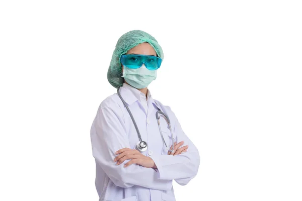 Young Asian Female Doctor Face Masks Coronavirus Covid Protection Isolated — Stock Photo, Image