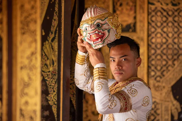 Pantomime Khon Hanumân Traditionele Dans Drama Kunst Van Thaise Klassieke — Stockfoto