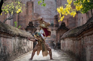 Pantomim (Khon) Wat Ma Hea Yong, Ayutthaya, Tayland 'da Ramakien' den (Ramayana) geleneksel Tayland klasik maskeli oyun sahneleridir.