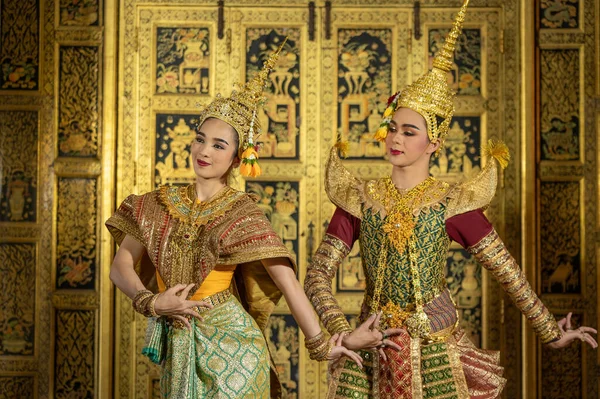 Pantomime Khon Traditional Thai Classic Masked Play Enacting Scenes Ramakien — ストック写真