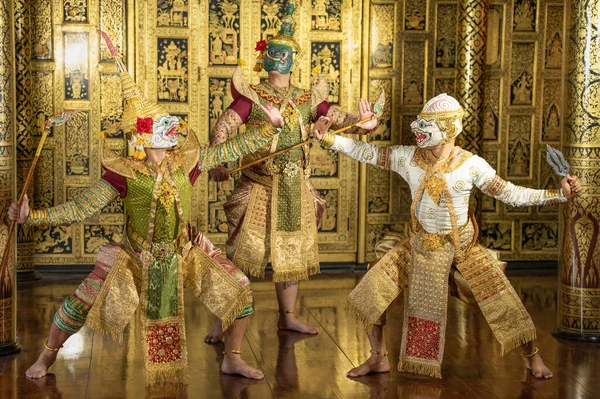 Pantomime Khon Traditional Thai Classic Masked Play Enacting Scenes Ramakien — ストック写真