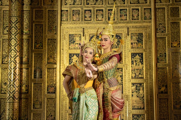 Pantomime Khon Est Une Pièce Masquée Traditionnelle Thaïlandaise Jouant Des — Photo
