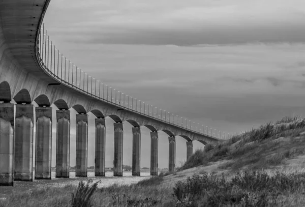 stock image Ile de Re's bridge to La Rochelle, Poitou Charente, Charente Maritime, France. blacck and white photography