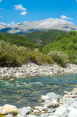 Cinca river in aragon forest. Spanish mountain River with its wonderful natural pools in the crystal clear water in the north of Huesca, spain