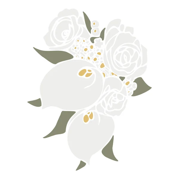 Zarte Vektor Flache Illustration Mit Einem Blumenstrauß Frühlingsstrauß Mit Calla — Stockvektor