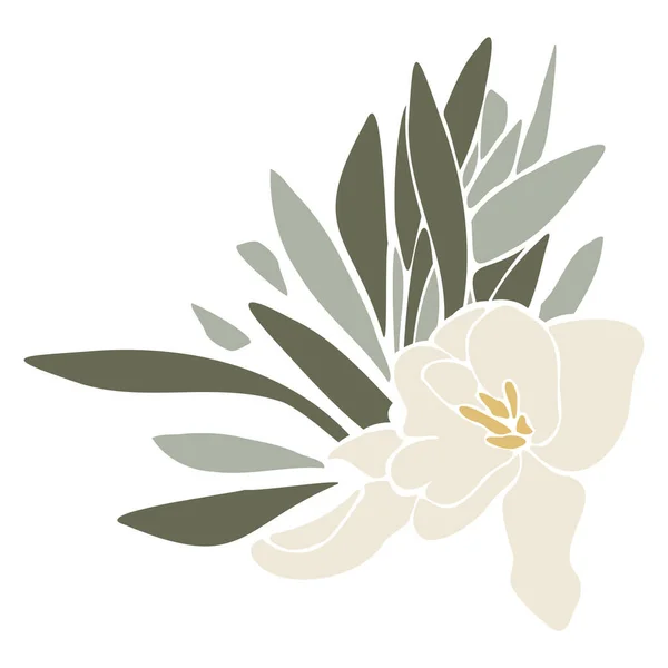 Zarte Vektor Flache Illustration Mit Einem Blumenstrauß Frühlingsstrauß Mit Eukalyptus — Stockvektor