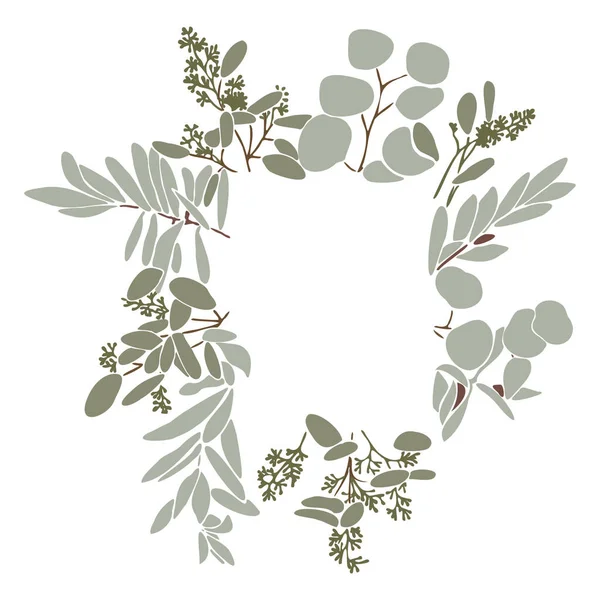 Anbud Vektor Platt Illustration Med Bukett Blommor Fjäderram Med Eukalyptus — Stock vektor