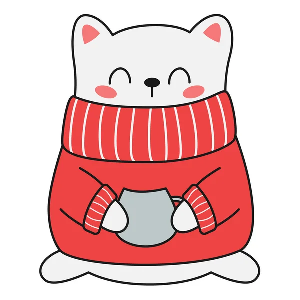 크리스마스 때붉은 스웨터입은 고양이귀엽네. 벡터 일러스트. — 스톡 벡터
