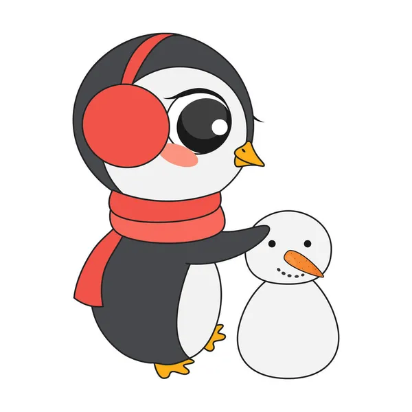 Χαριτωμένα Χριστούγεννα πιγκουίνος σε στυλ κινουμένων σχεδίων. Εικονογράφηση διανύσματος. — Διανυσματικό Αρχείο